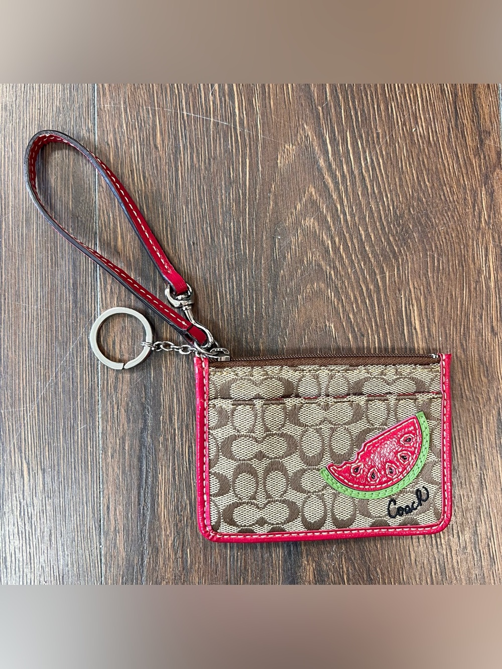🍉 Coach 2006 Y2K Vintage Signature Canvas Card Wristlet with Watermelon Patch